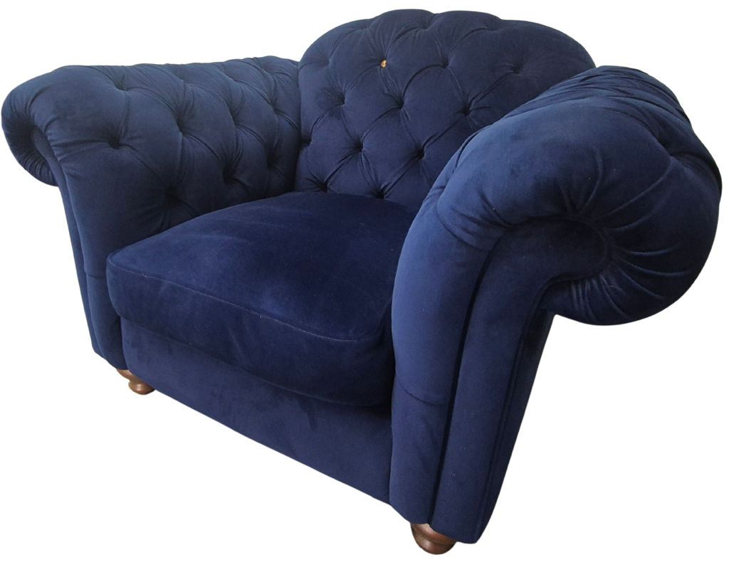 DFS Blue Velvet Armchair part of the Joules Windsor Range in a Deluxe Velvet Fabric.