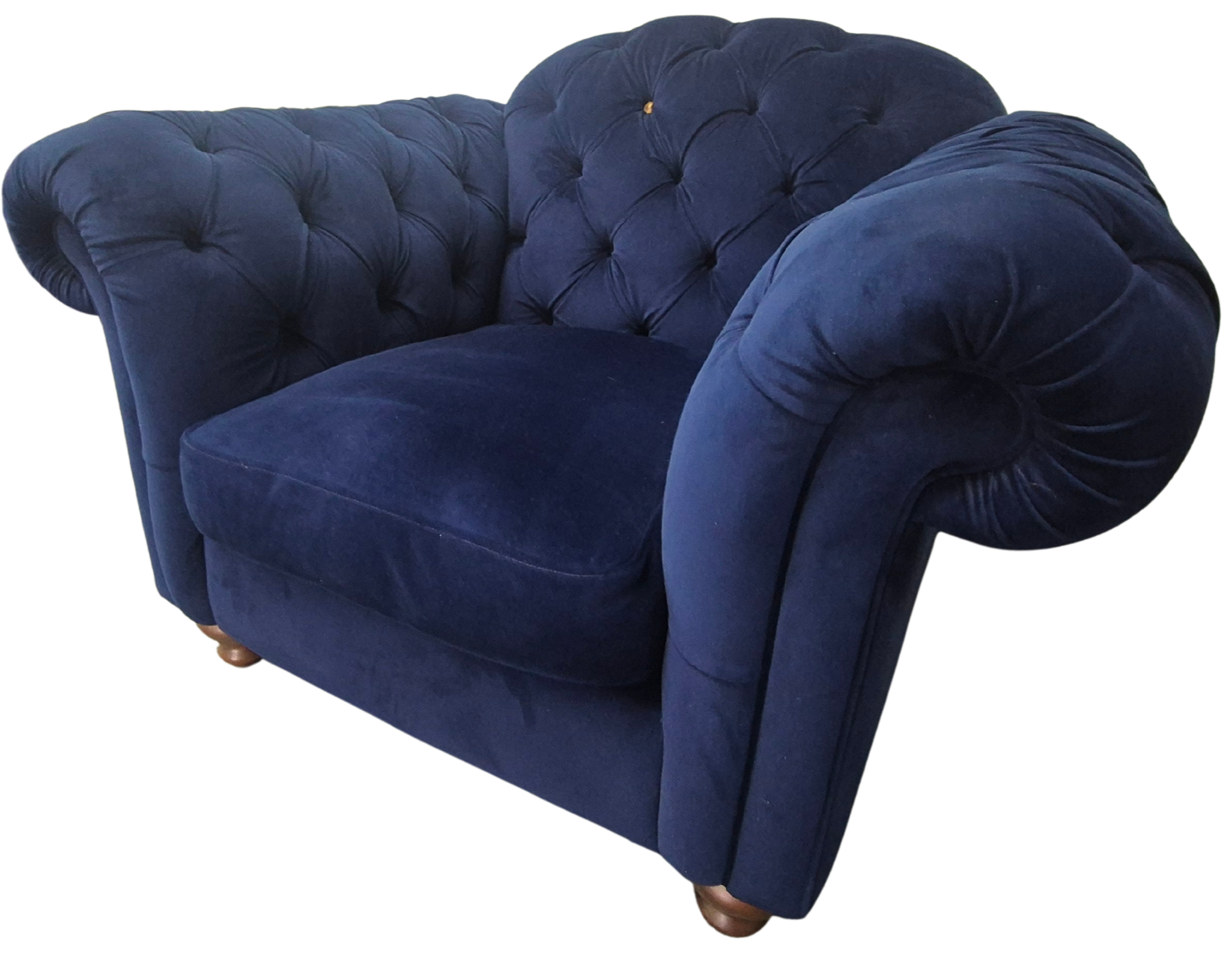 DFS Blue Velvet Armchair part of the Joules Windsor Range in a Deluxe Velvet Fabric.