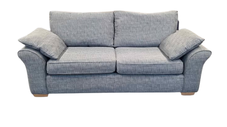 Gray sofa with cushions on a white background