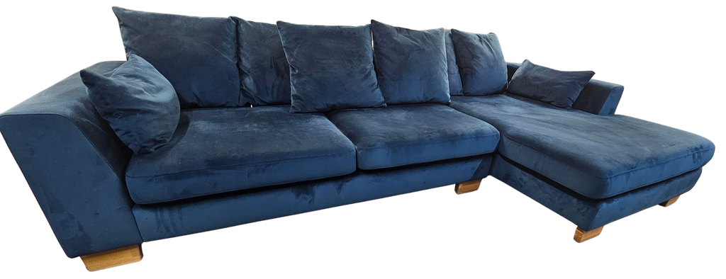 DFS Plush Blue Velvet Corner Sofa