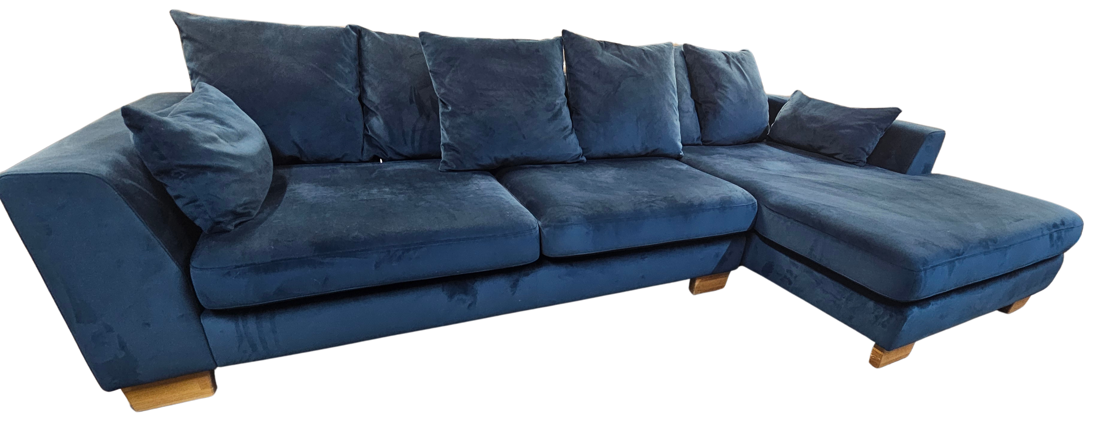 DFS Plush Blue Velvet Corner Sofa