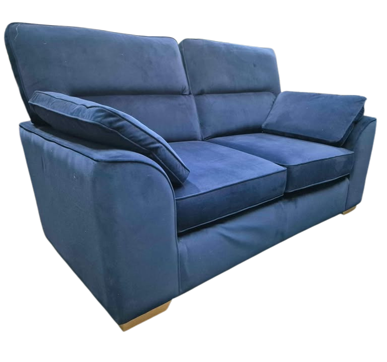 Next Stamford Highback Plush Velvet Blue 2 Seater