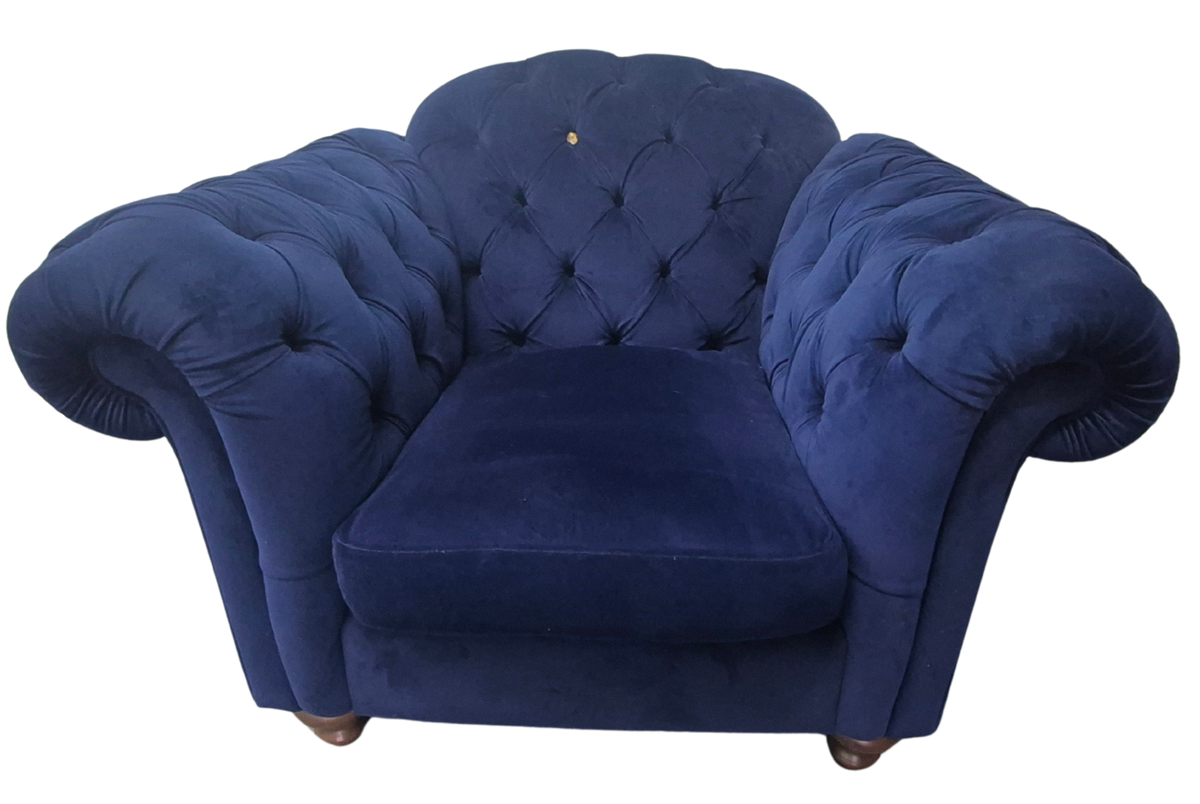 DFS Blue Velvet Armchair part of the Joules Windsor Range in a Deluxe Velvet Fabric.