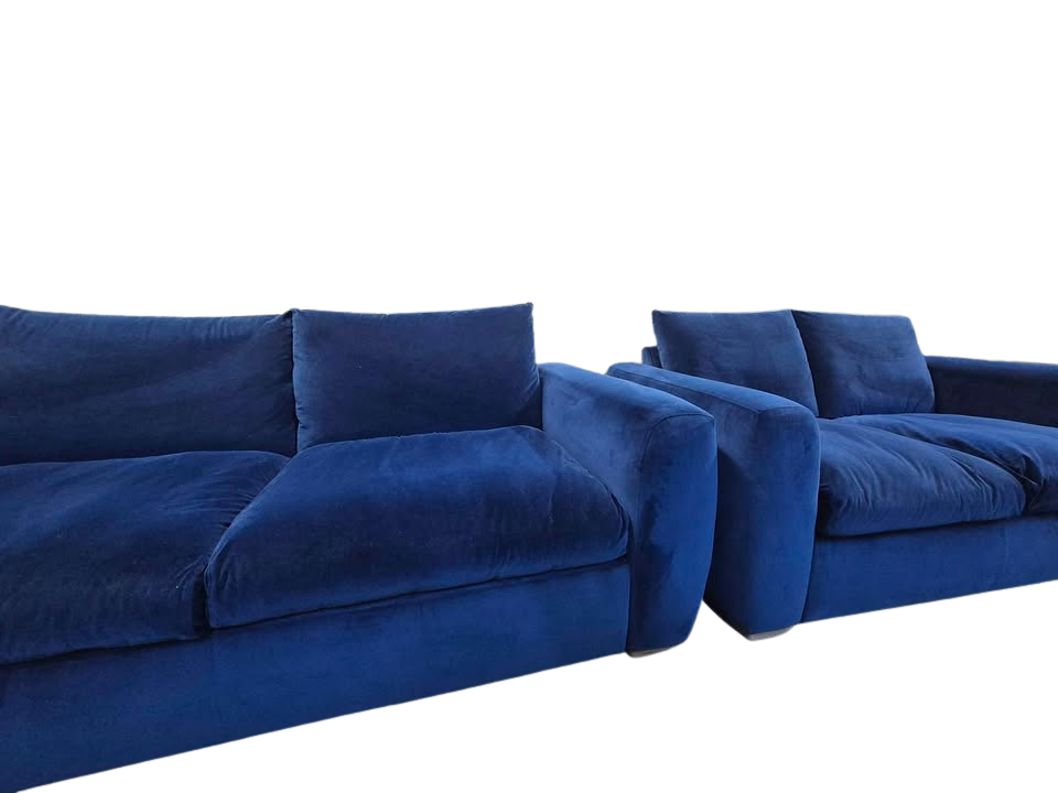 Snug Shack Blue Velvet Sofa Set – 3 Seater + 2 Seater with Storage