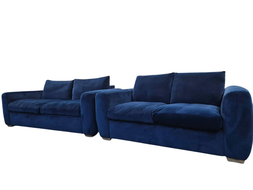 Snug Shack Blue Velvet Sofa Set – 3 Seater + 2 Seater with Storage