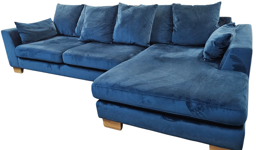 DFS Plush Blue Velvet Corner Sofa