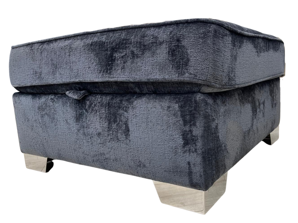 Next Stamford Chunky Chenille Dark Navy Blue Storage Footstool with Chrome Feet