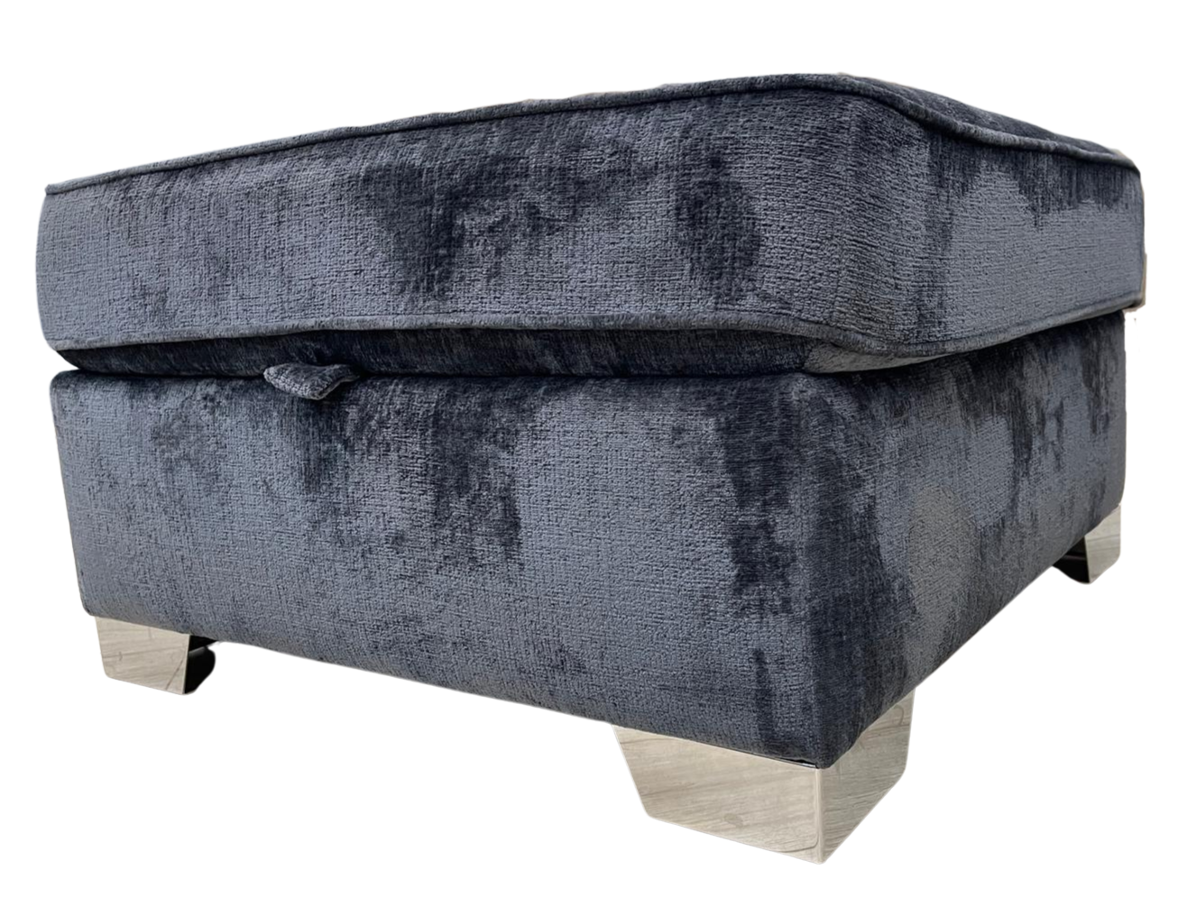 Next Stamford Chunky Chenille Dark Navy Blue Storage Footstool with Chrome Feet