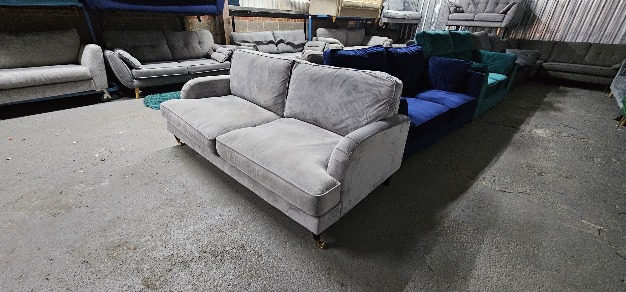 Grey Velvet 3 Seater