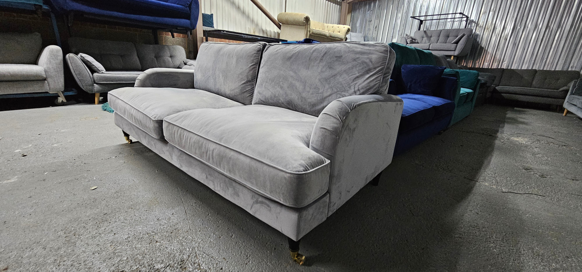 Grey Velvet 3 Seater