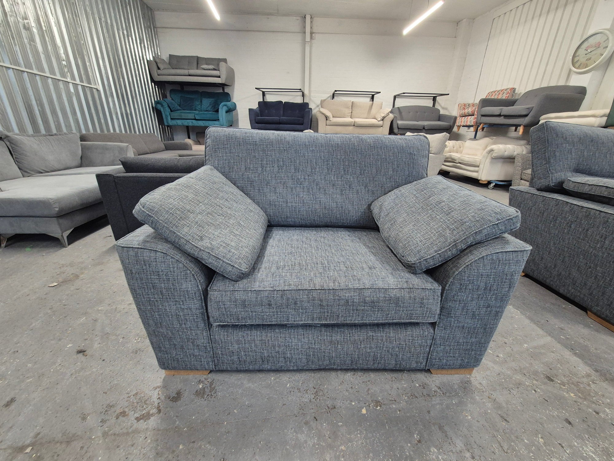 Dark Blue Boucle Weave Easy Clean Next Stamford Cuddle Chair