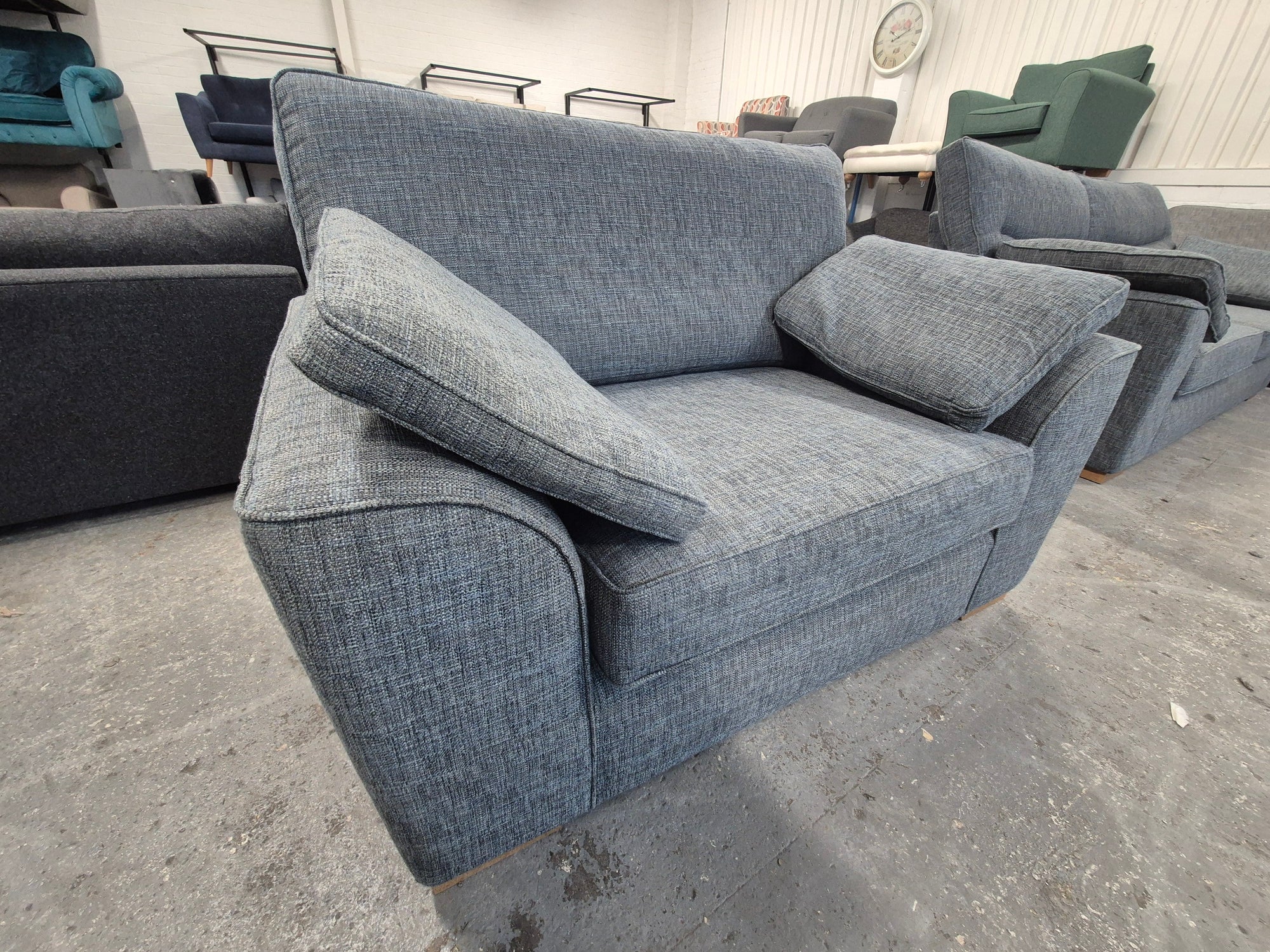 Dark Blue Boucle Weave Easy Clean Next Stamford Cuddle Chair