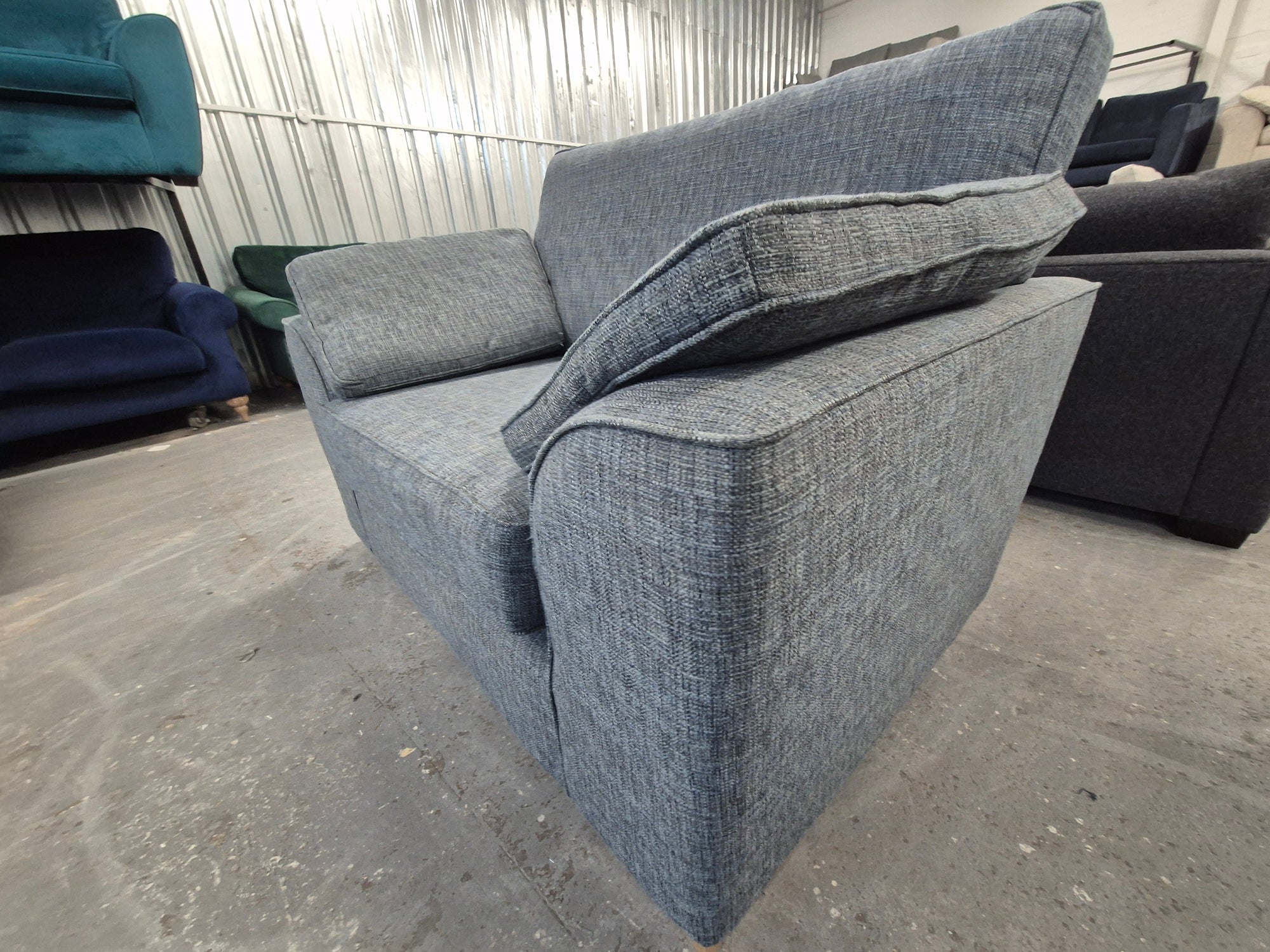 Dark Blue Boucle Weave Easy Clean Next Stamford Cuddle Chair