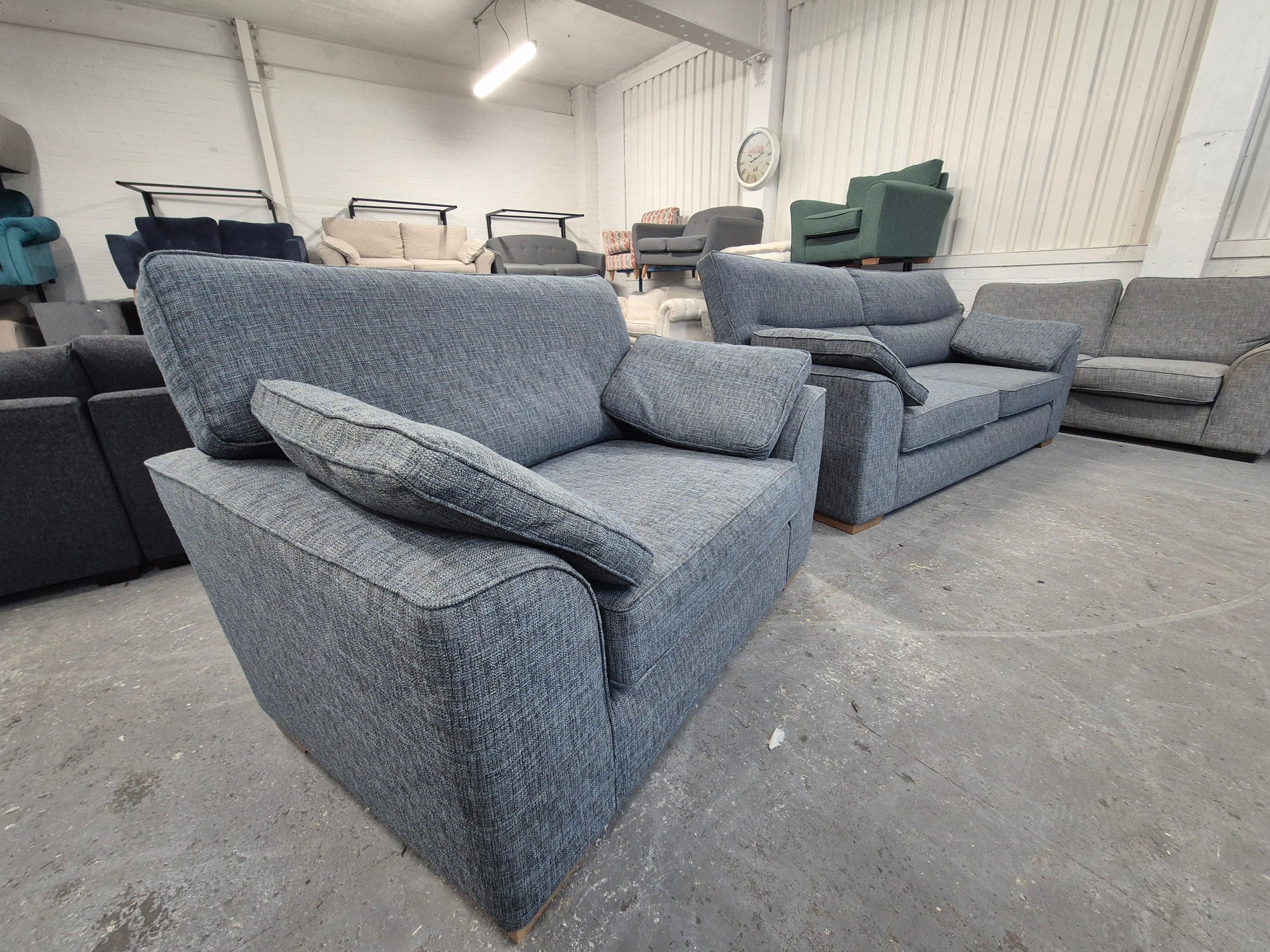 Dark Blue Boucle Weave Easy Clean Next Stamford Cuddle Chair