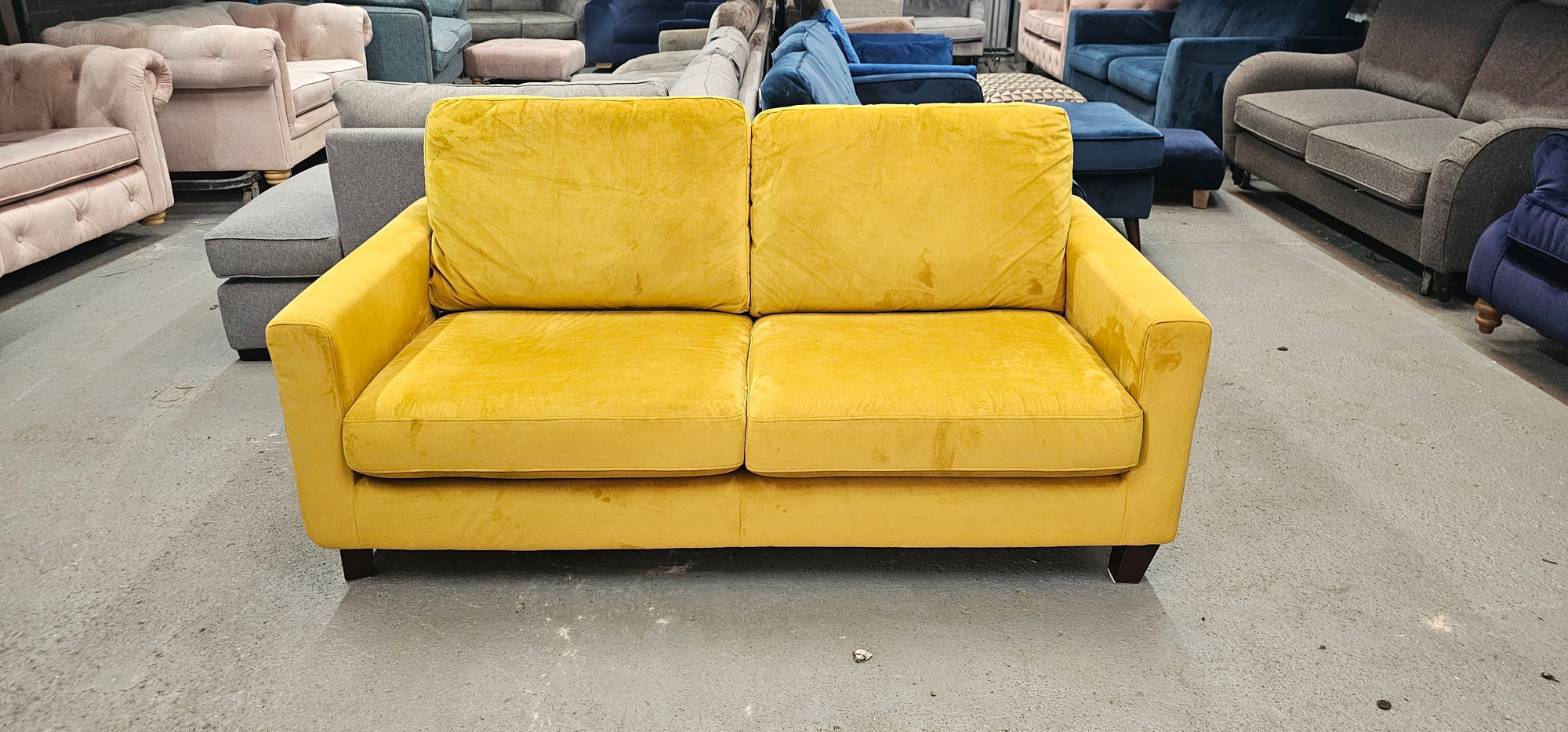 John Lewis Two Seater in a Mustard/Golden Yellow Easy Clean Velvet Fabric