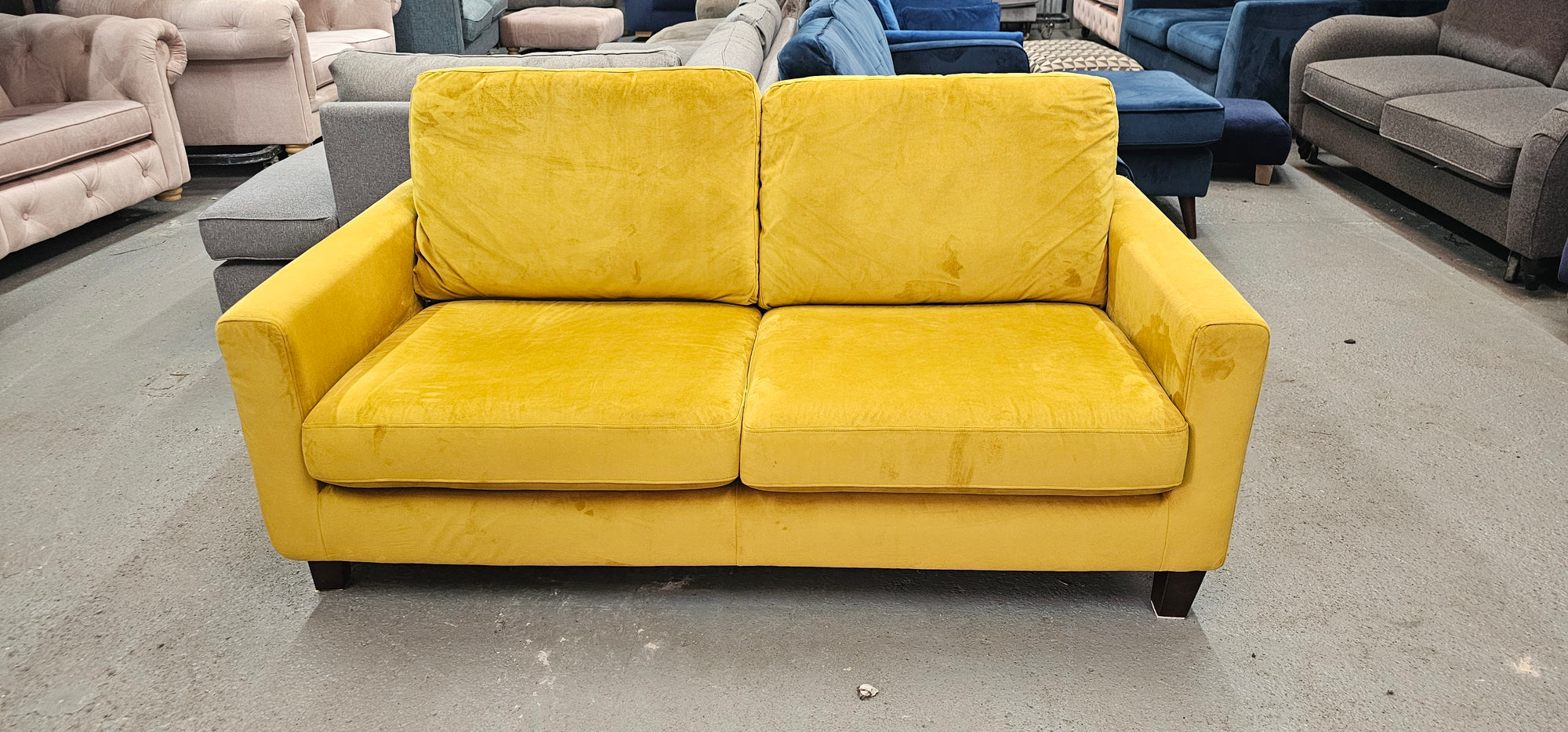 John Lewis Two Seater in a Mustard/Golden Yellow Easy Clean Velvet Fabric