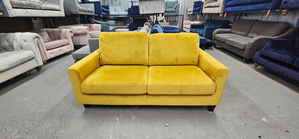 John Lewis Two Seater in a Mustard/Golden Yellow Easy Clean Velvet Fabric