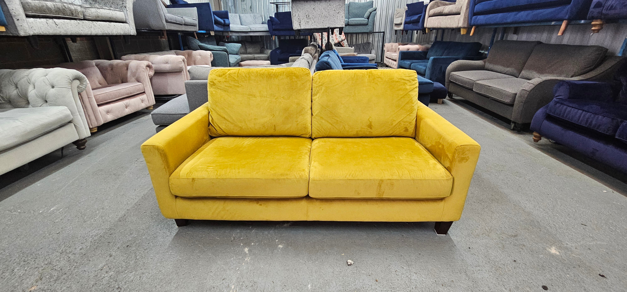 John Lewis Two Seater in a Mustard/Golden Yellow Easy Clean Velvet Fabric