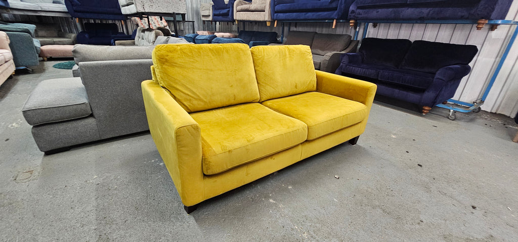 John Lewis Two Seater in a Mustard/Golden Yellow Easy Clean Velvet Fabric