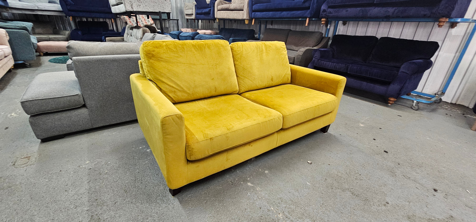 John Lewis Two Seater in a Mustard/Golden Yellow Easy Clean Velvet Fabric