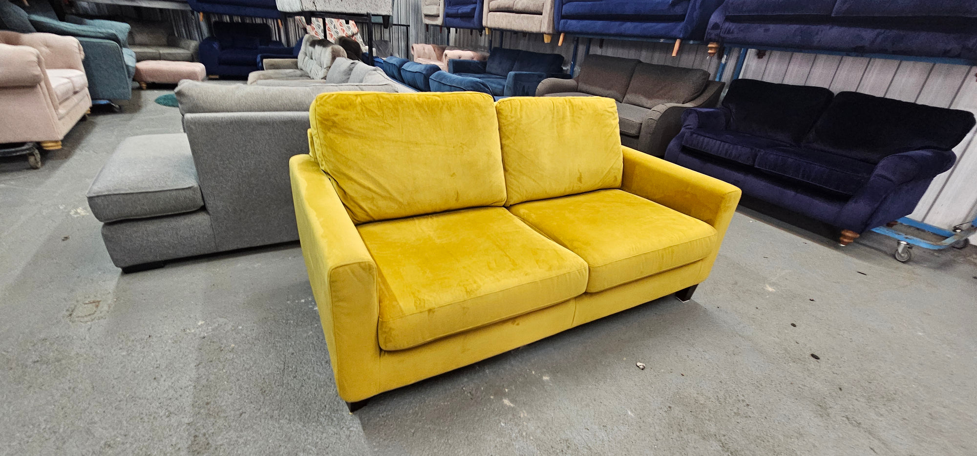 John Lewis Two Seater in a Mustard/Golden Yellow Easy Clean Velvet Fabric