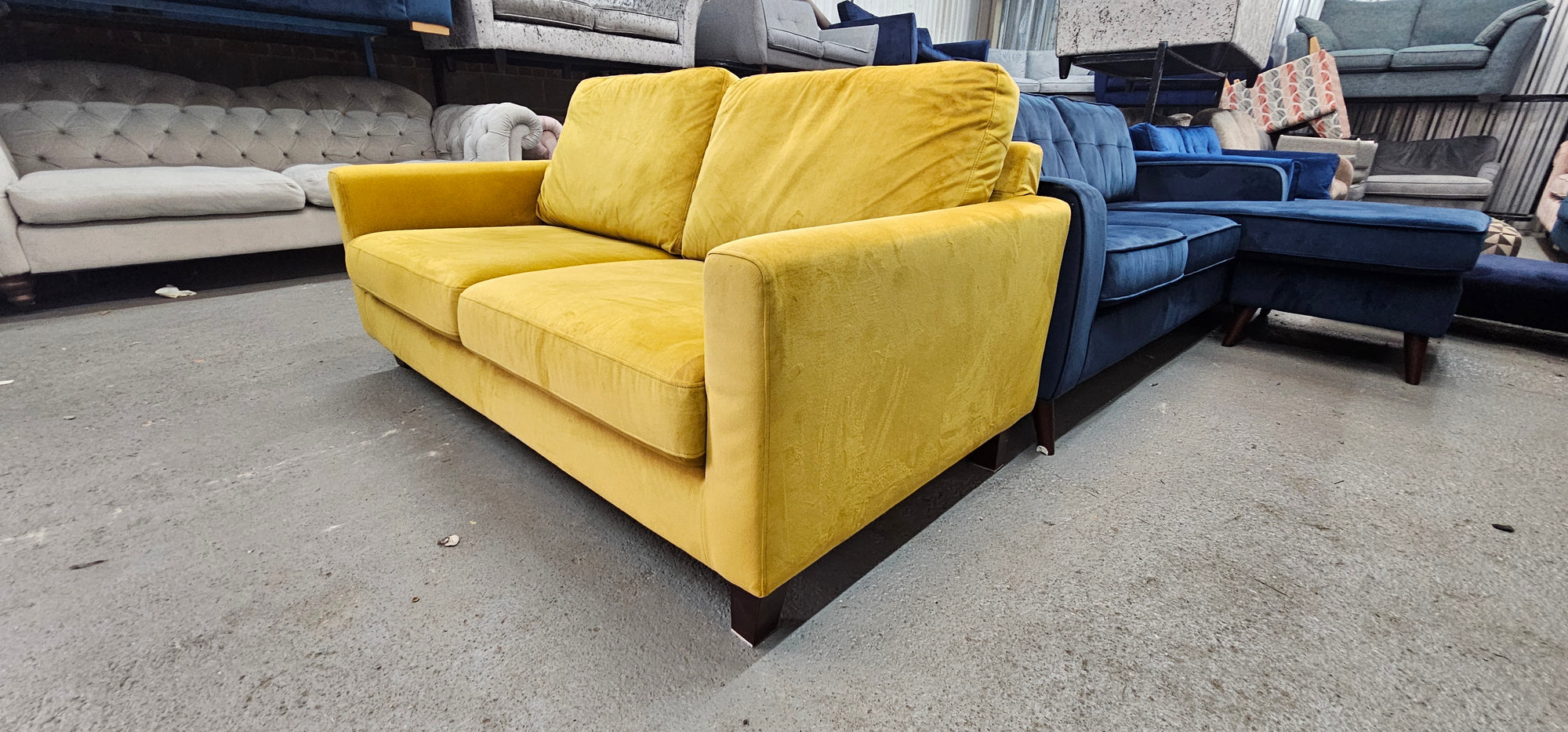 John Lewis Two Seater in a Mustard/Golden Yellow Easy Clean Velvet Fabric