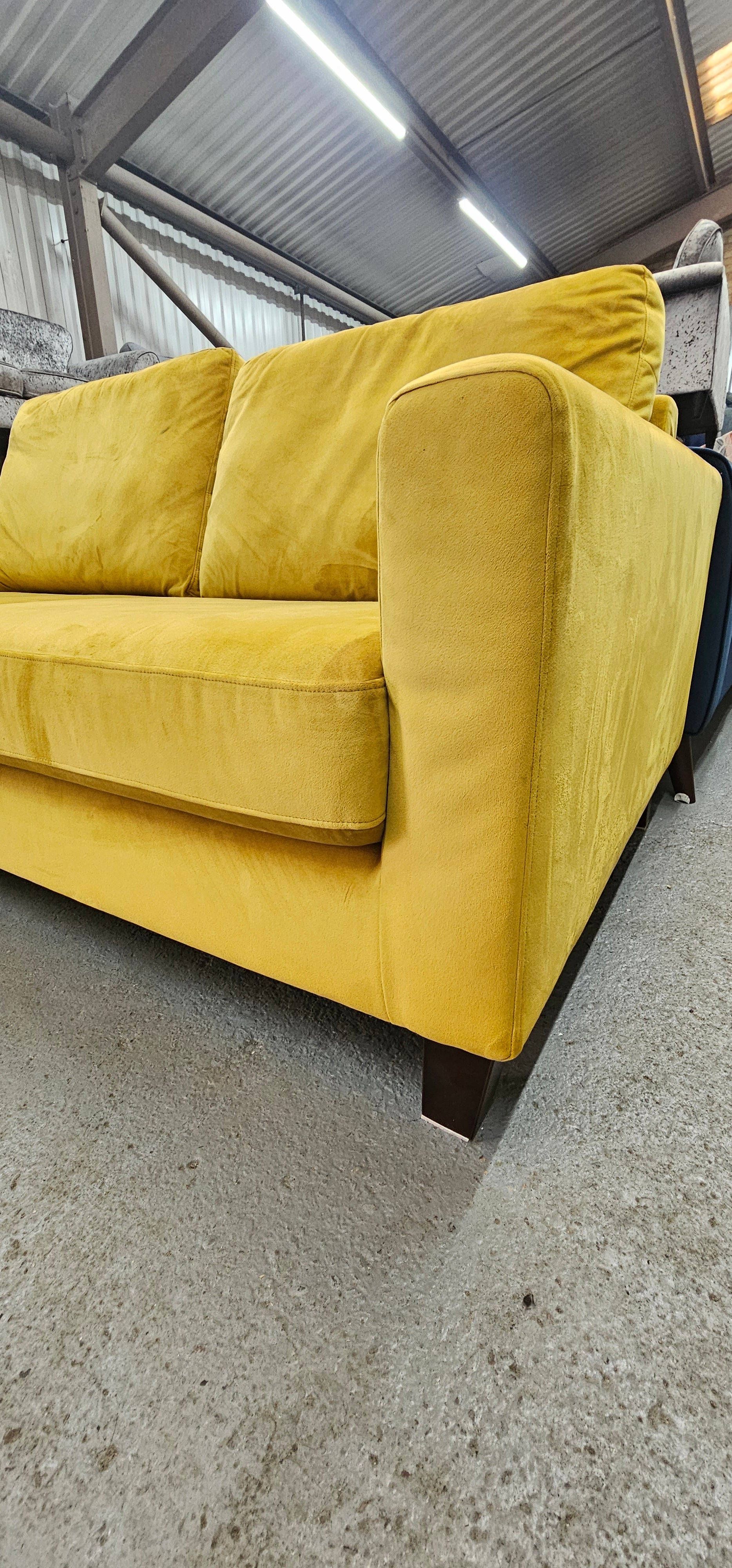 John Lewis Two Seater in a Mustard/Golden Yellow Easy Clean Velvet Fabric