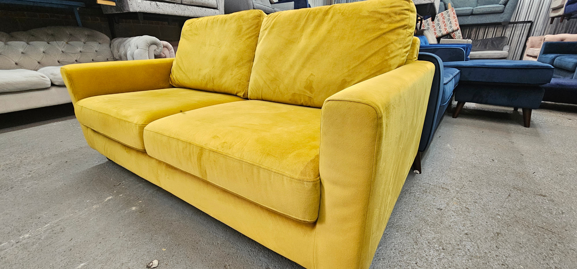 John Lewis Two Seater in a Mustard/Golden Yellow Easy Clean Velvet Fabric