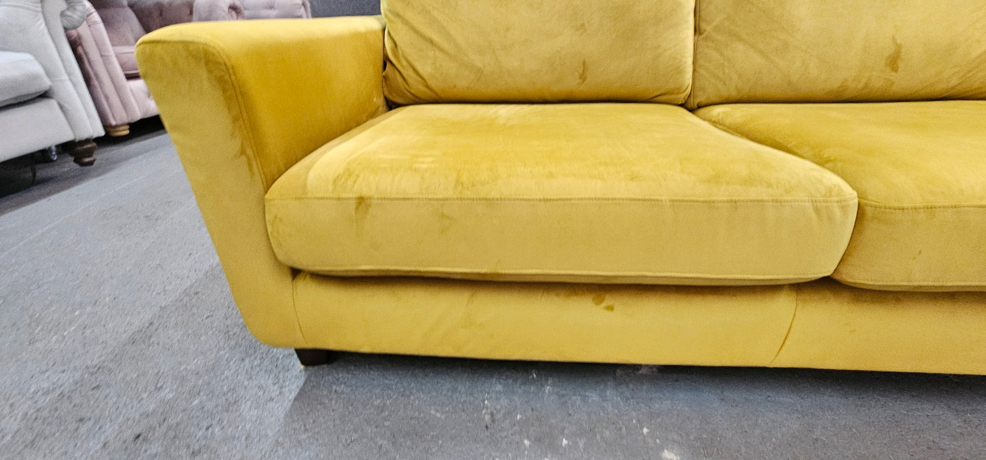 John Lewis Two Seater in a Mustard/Golden Yellow Easy Clean Velvet Fabric