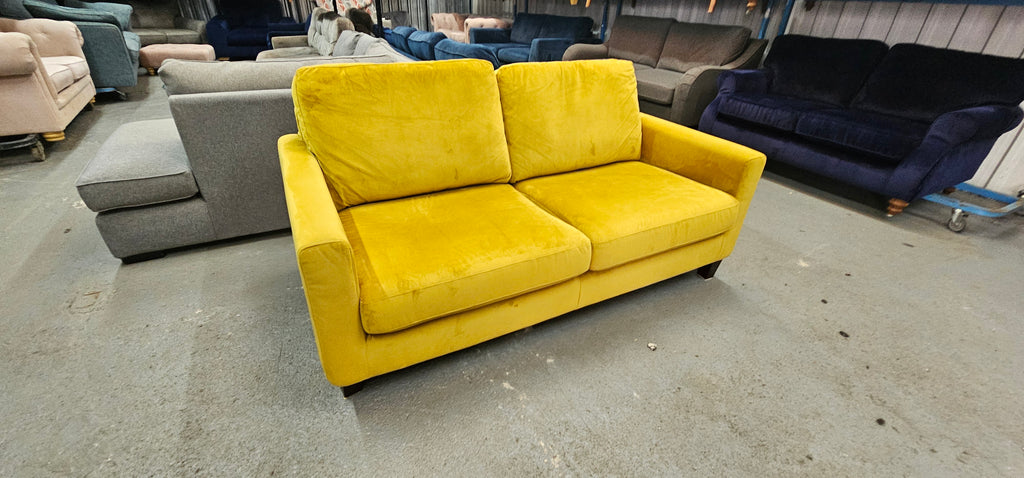 John Lewis Two Seater in a Mustard/Golden Yellow Easy Clean Velvet Fabric