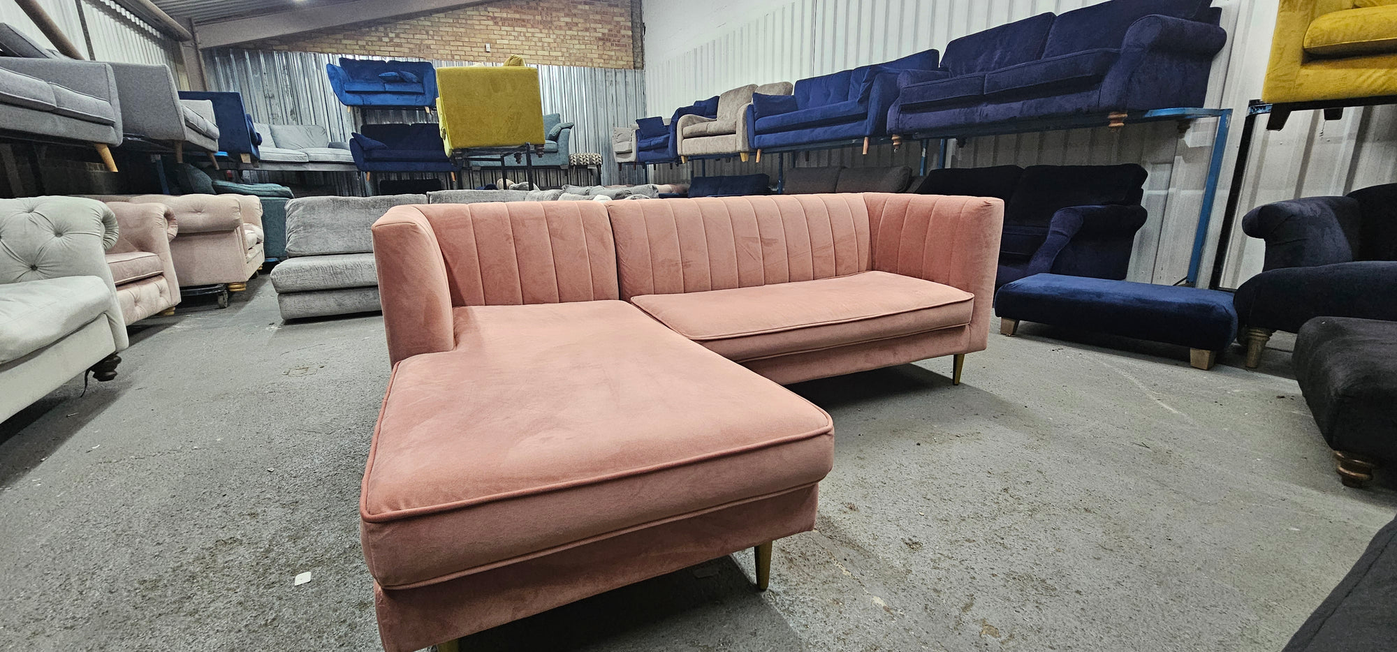 Small Blush Pink Made Corner Sofa