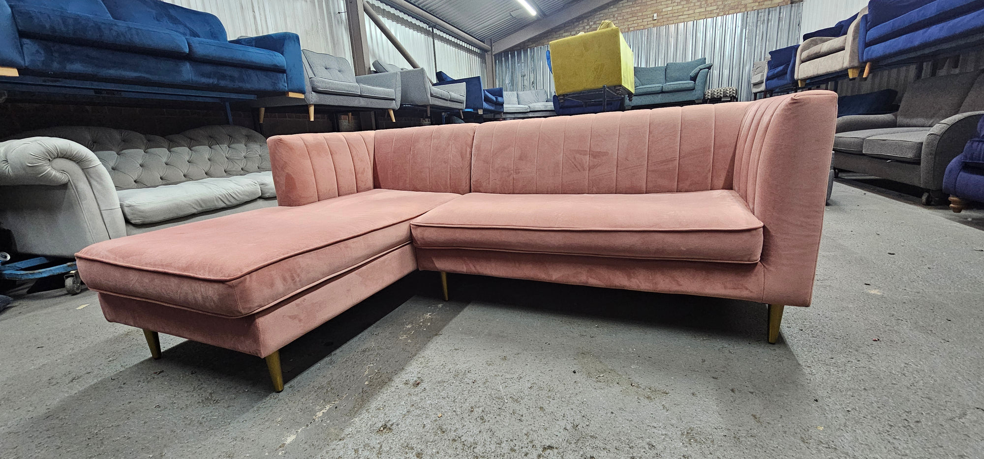 Small Blush Pink Made Corner Sofa