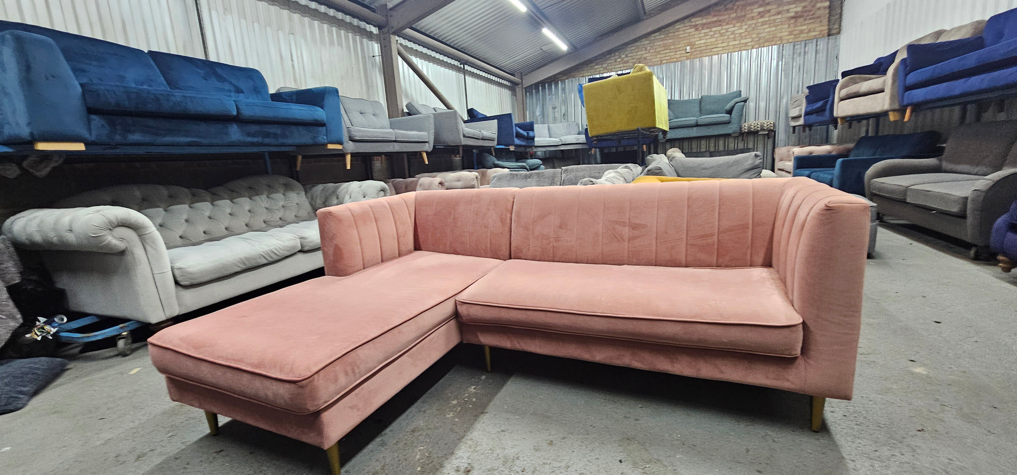 Small Blush Pink Made Corner Sofa