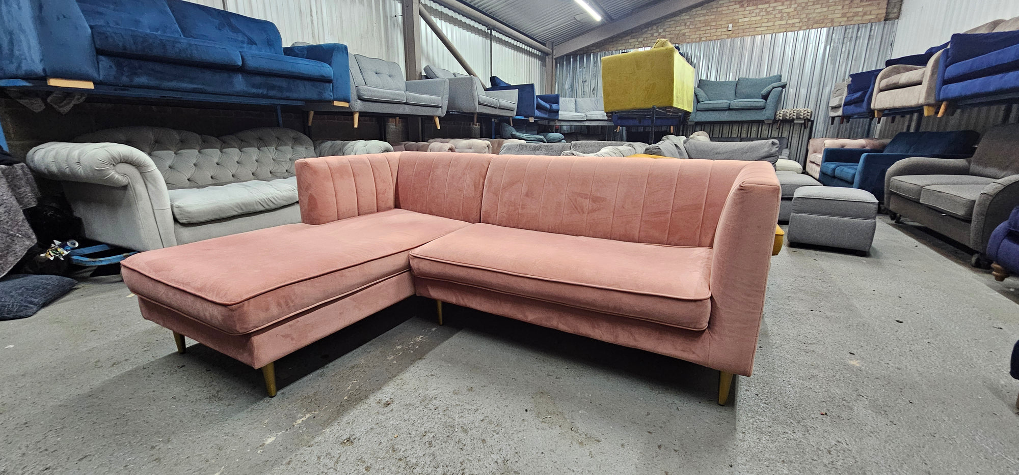 Small Blush Pink Made Corner Sofa