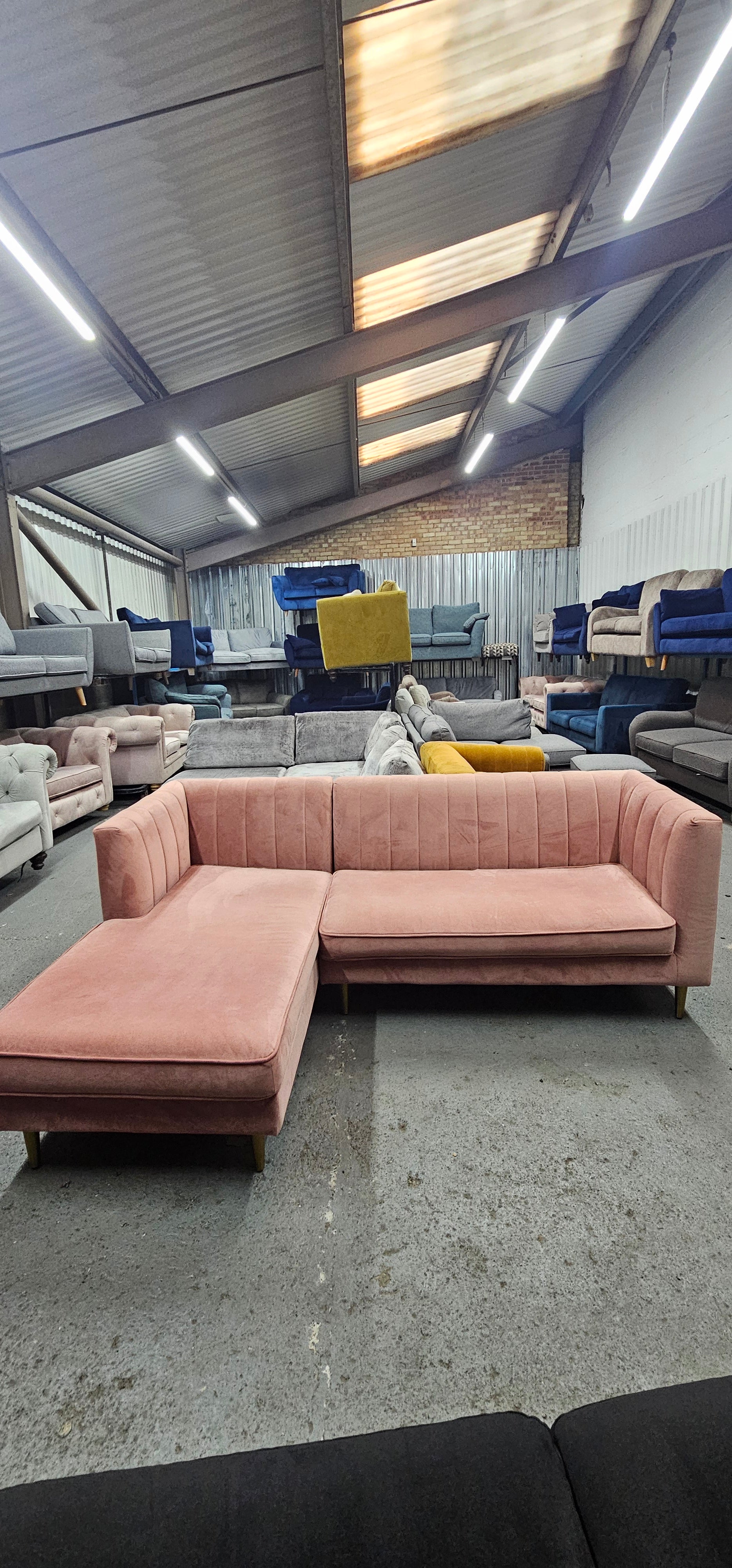 Small Blush Pink Made Corner Sofa
