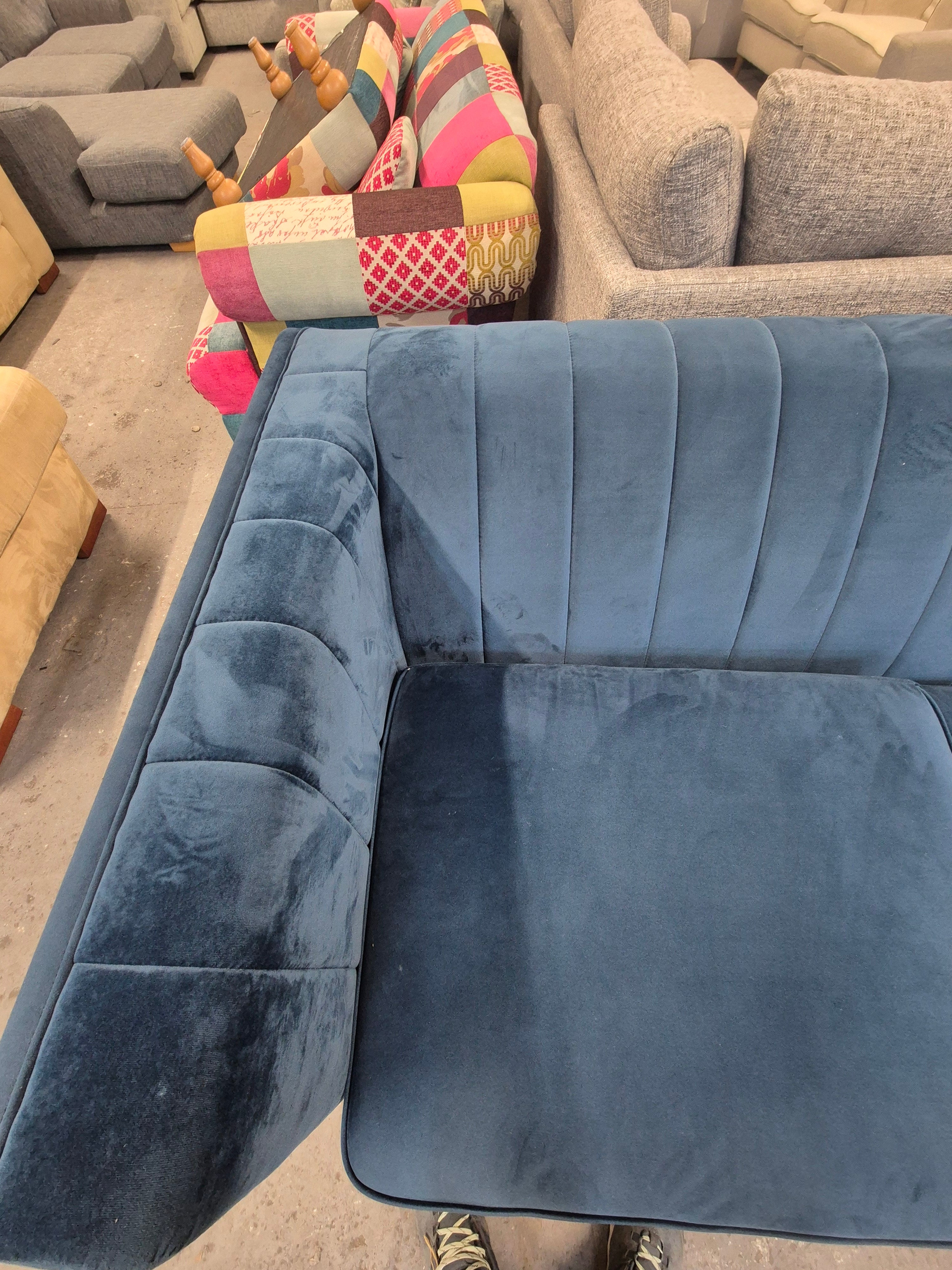 Sofology Fluted Isla Blue Velvet 2 Seater