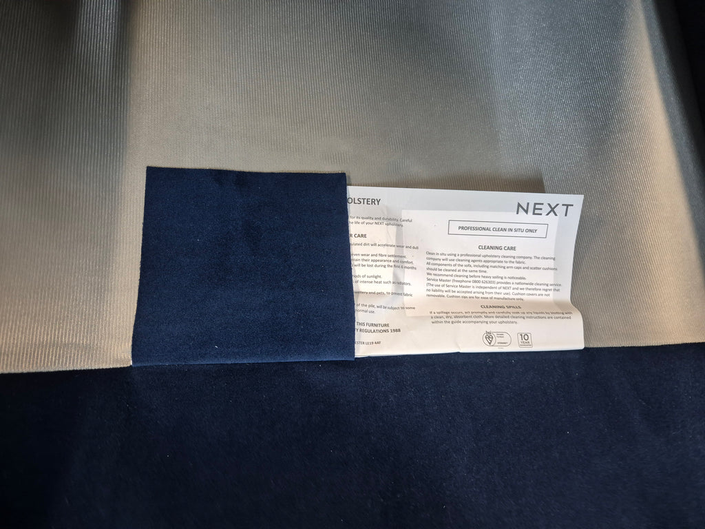 Next Houghton Navy Blue Plush Velvet Easy Clean 3 Seater Small Sofa