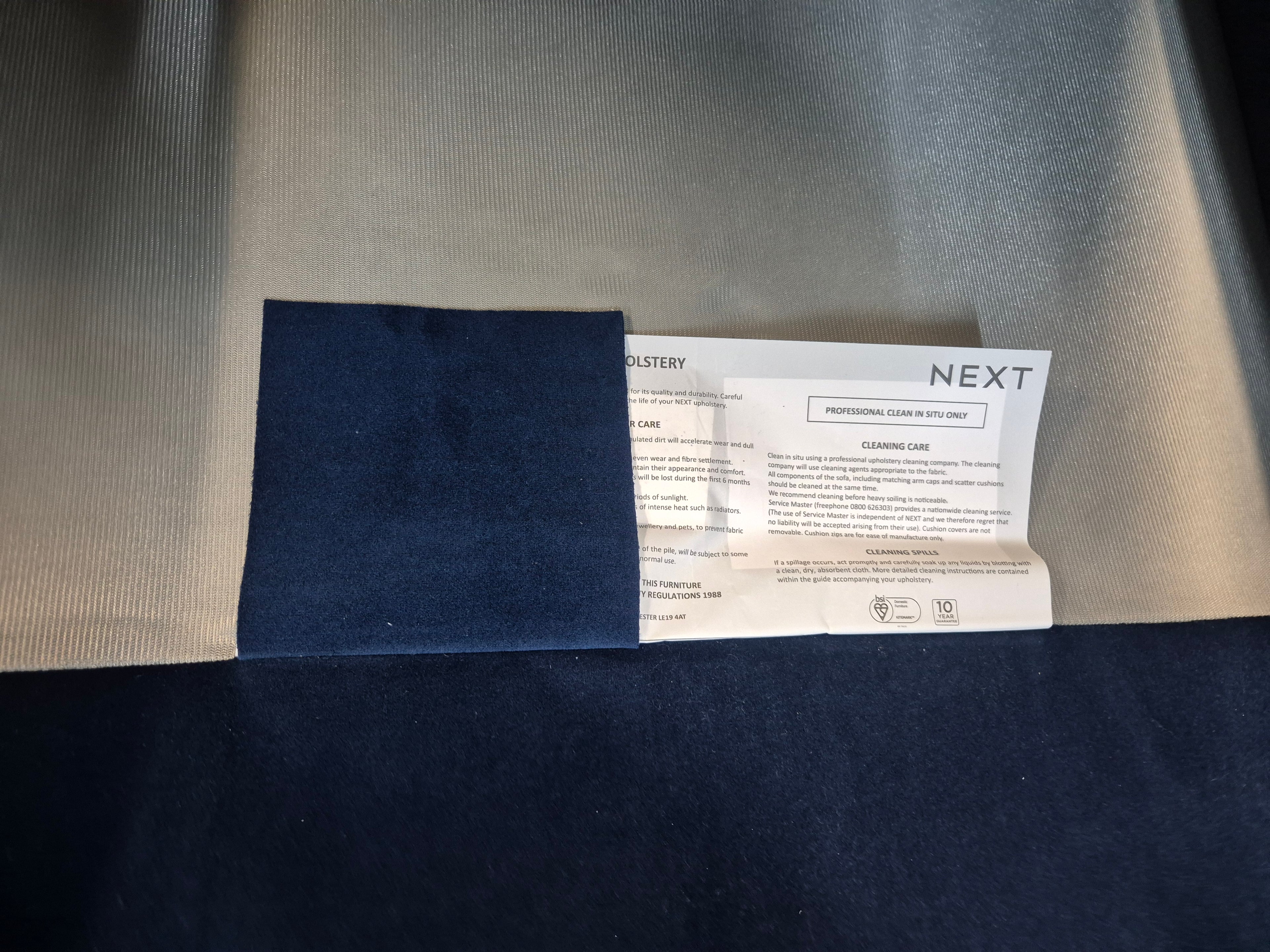 Next Houghton Navy Blue Plush Velvet Easy Clean 3 Seater Small Sofa