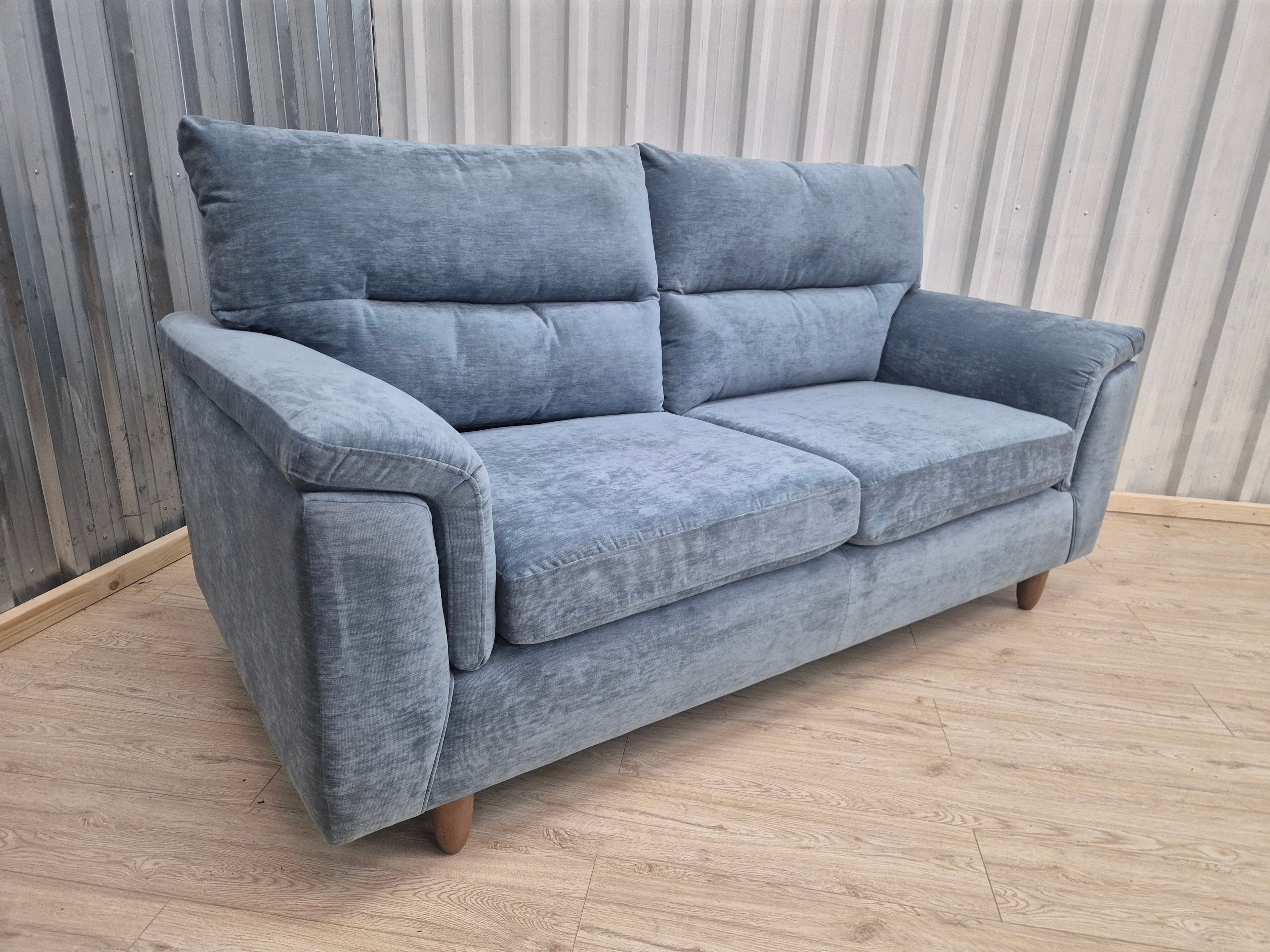 Next Hayden Fine Chenille Easy Clean Mid Blue Small 3 Seater