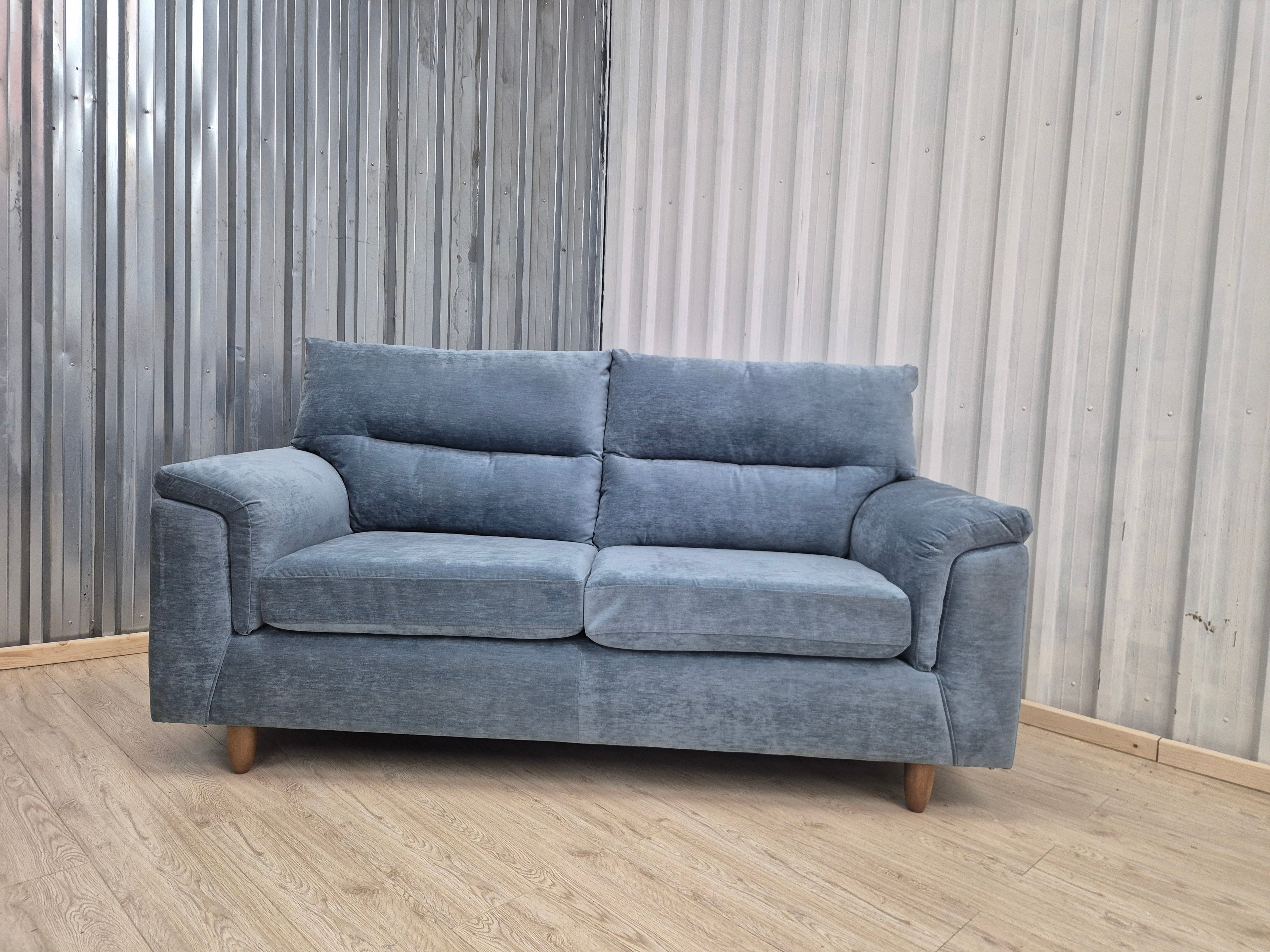 Next Hayden Fine Chenille Easy Clean Mid Blue Small 3 Seater