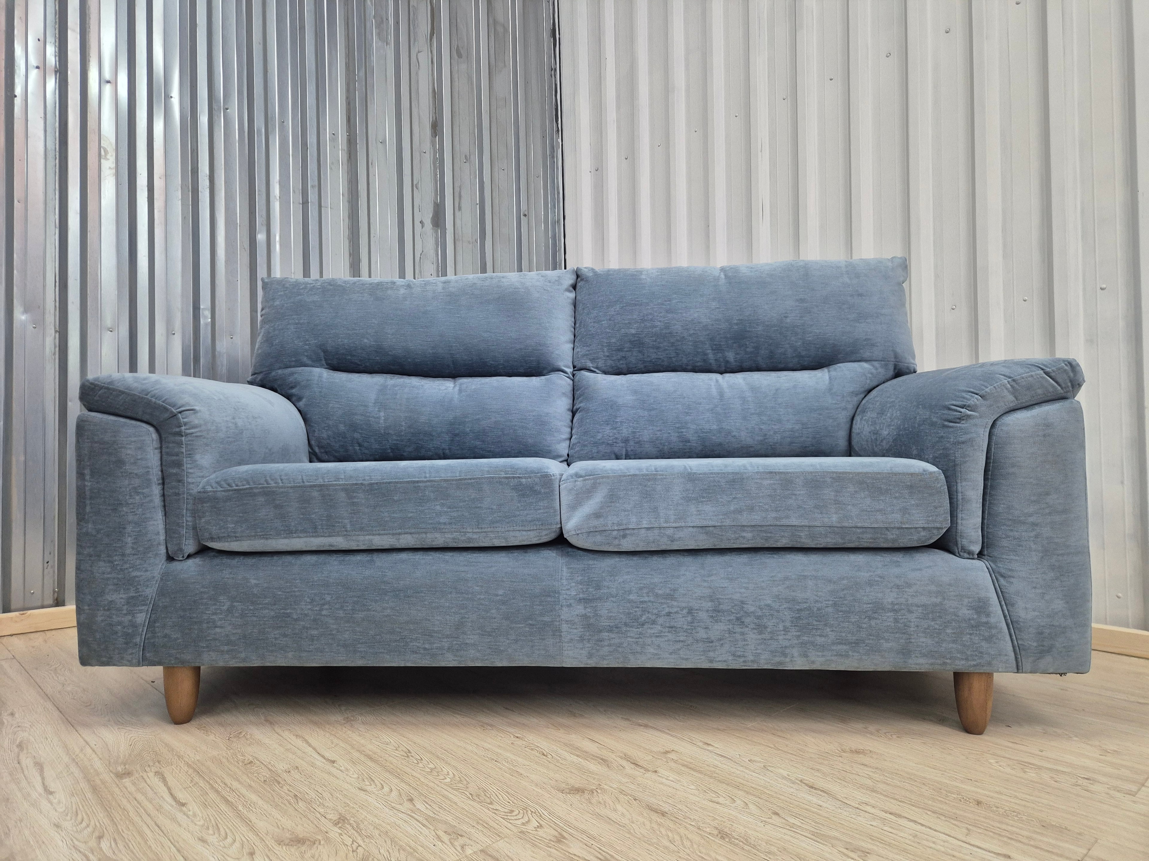 Next Hayden Fine Chenille Easy Clean Mid Blue Small 3 Seater