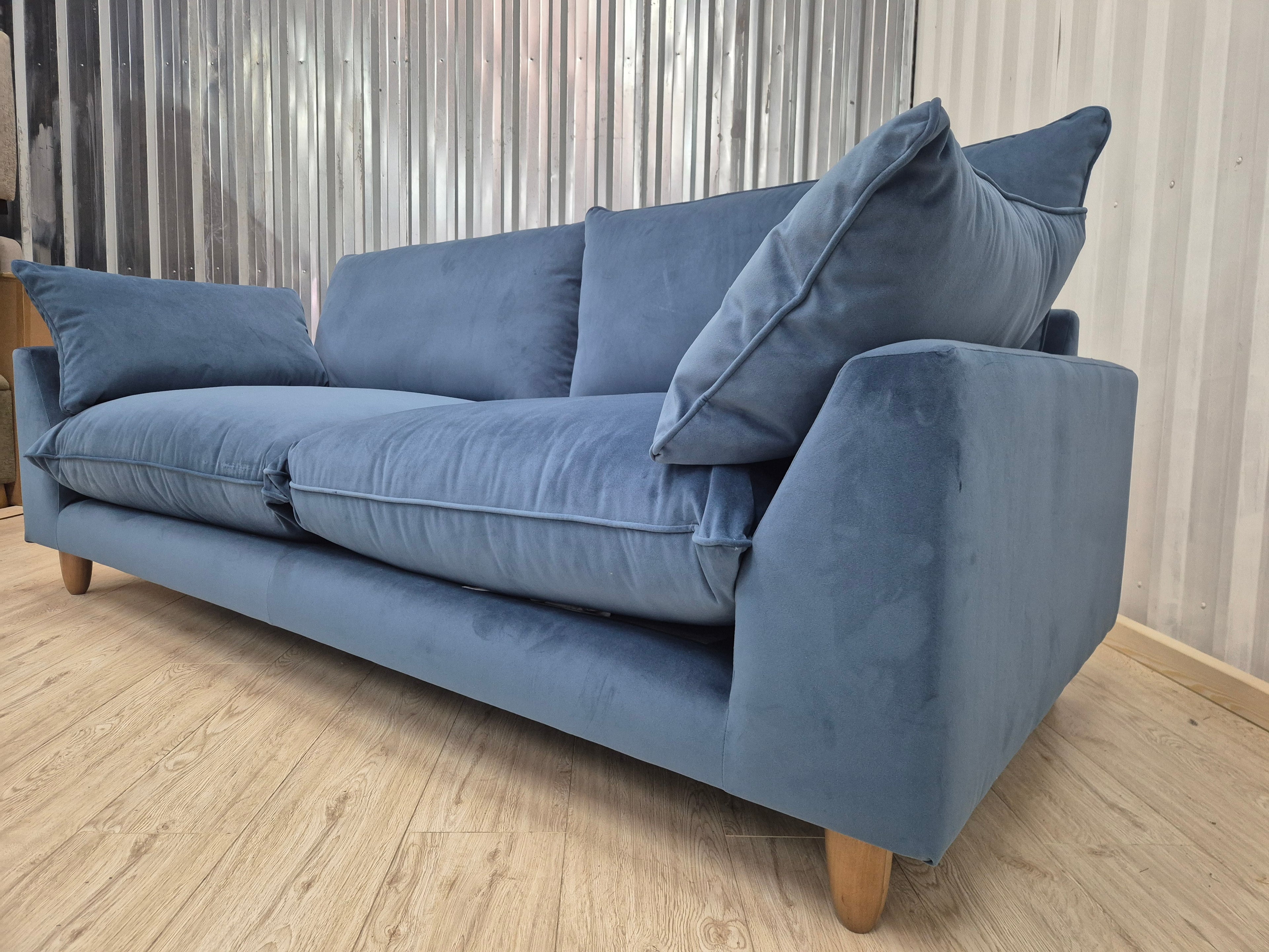 Next Hayden Fine Chenille Easy Clean Mid Blue Small 3 Seater