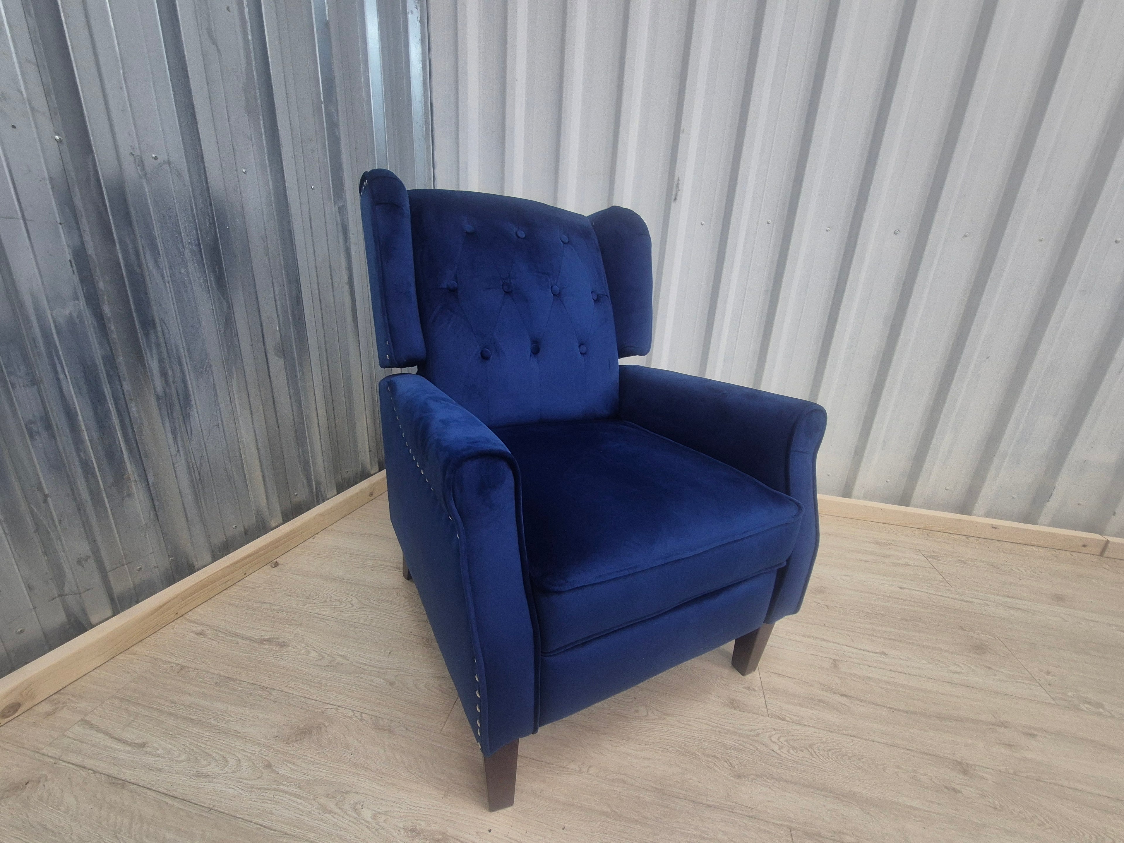 Marianna Blue Velvet Manual Recliner Wingback Chair