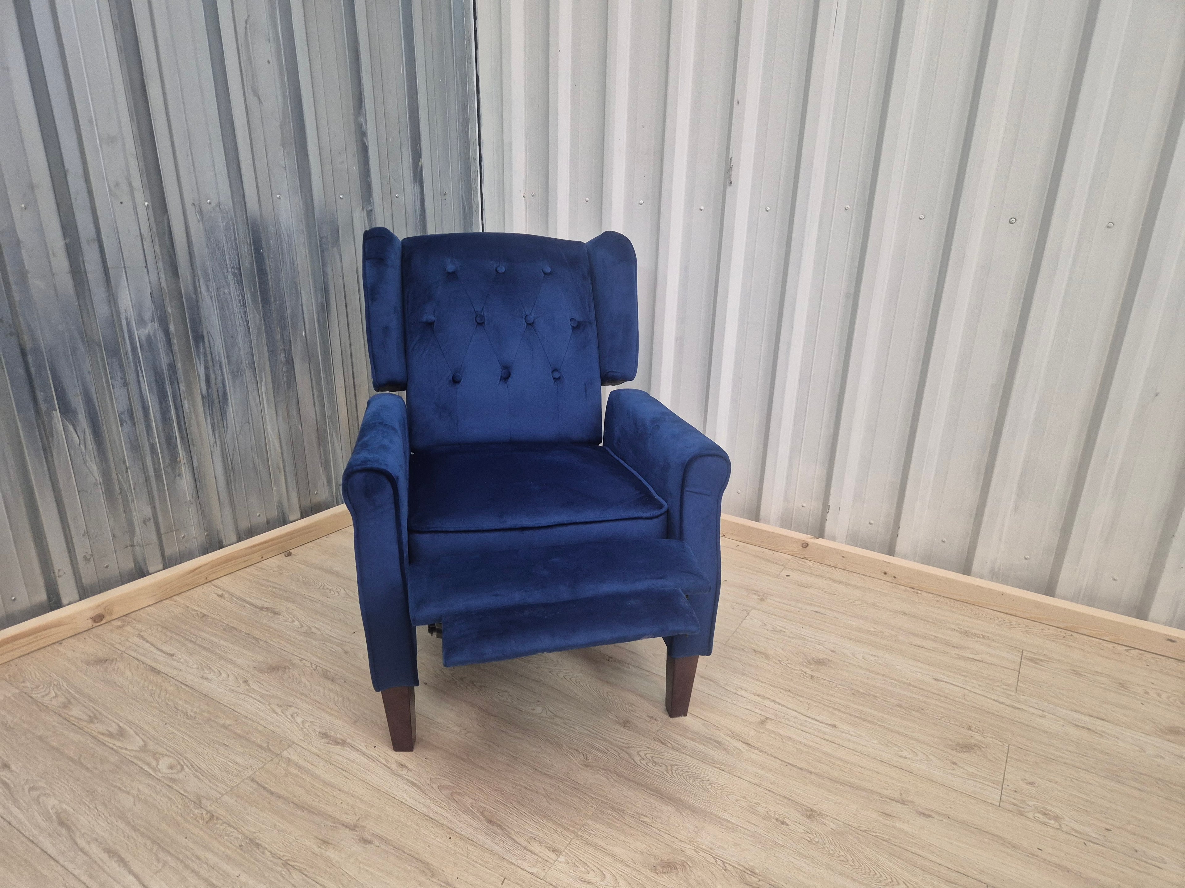 Marianna Blue Velvet Manual Recliner Wingback Chair