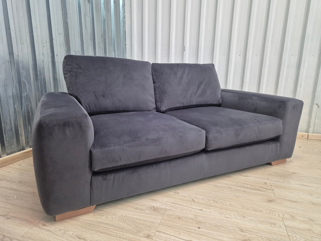 Next Houghton Charcoal Grey Plush Velvet Easy Clean 3 Seater Small Sofa