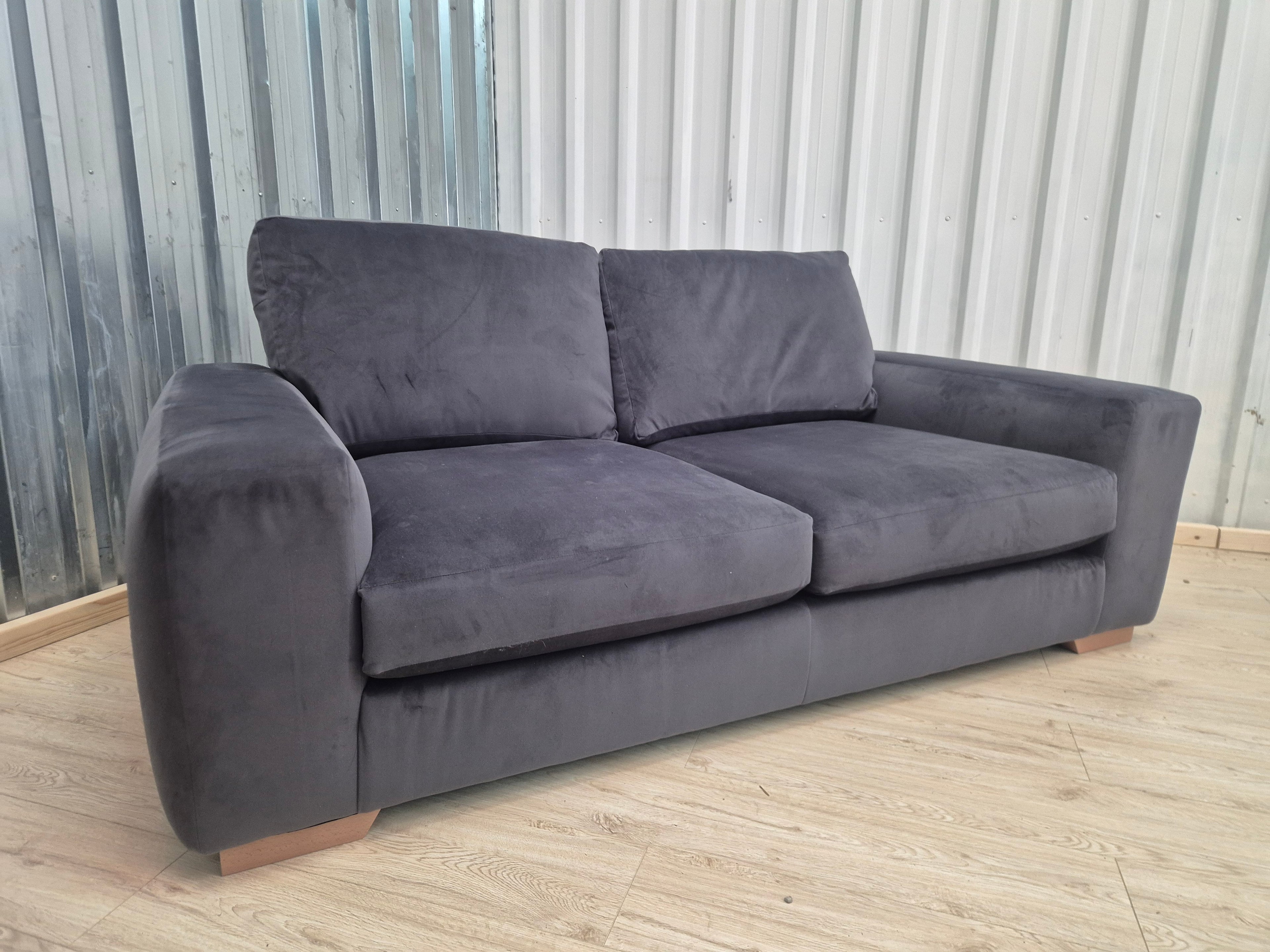 Next Houghton Charcoal Grey Plush Velvet Easy Clean 3 Seater Small Sofa