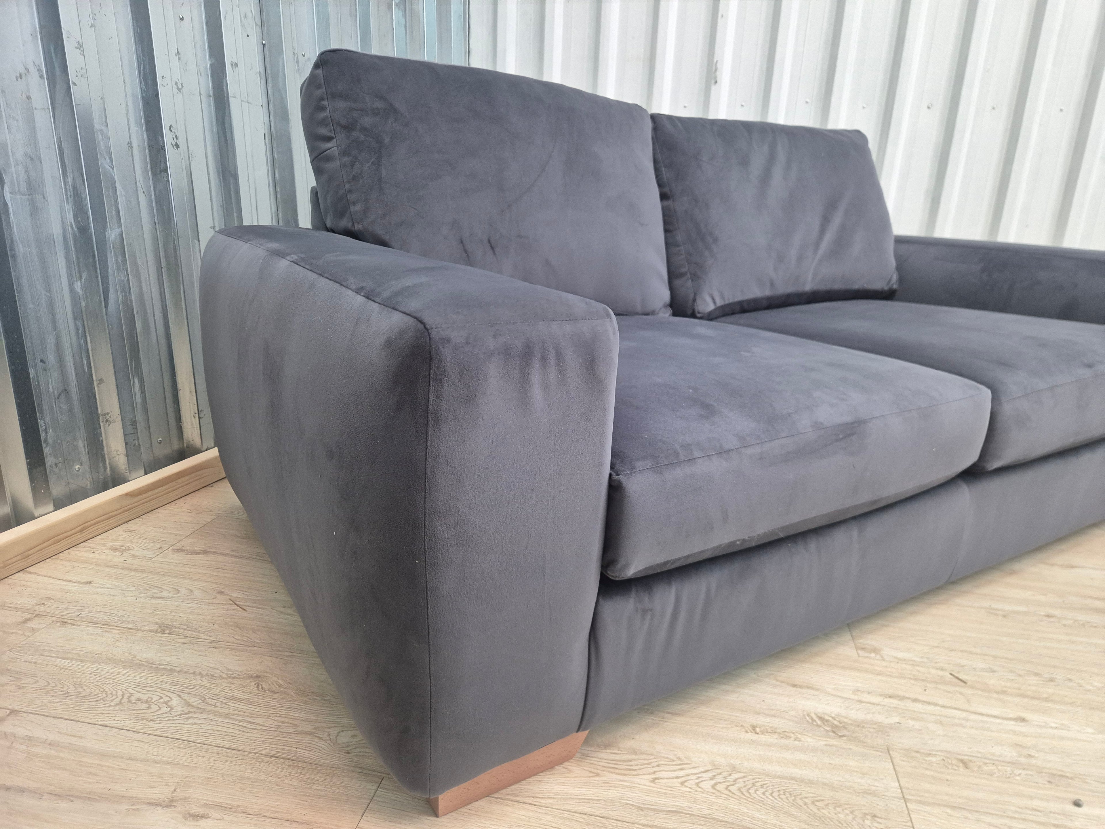 Next Houghton Charcoal Grey Plush Velvet Easy Clean 3 Seater Small Sofa