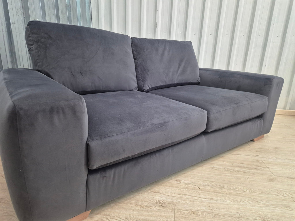 Next Houghton Charcoal Grey Plush Velvet Easy Clean 3 Seater Small Sofa