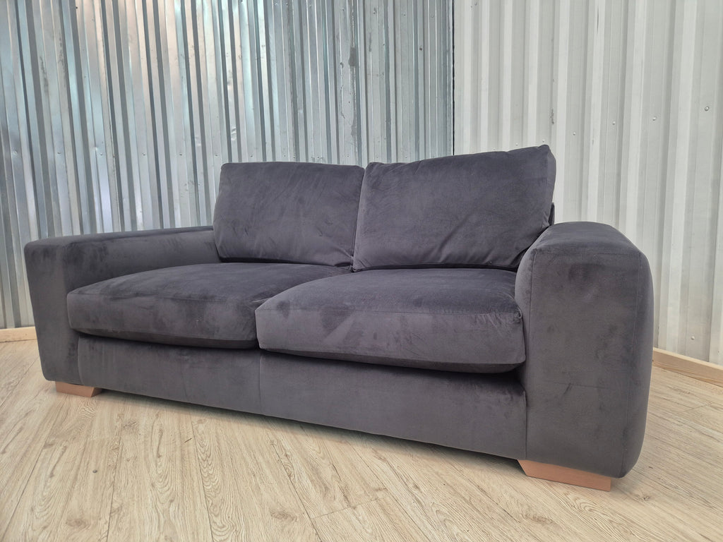 Next Houghton Charcoal Grey Plush Velvet Easy Clean 3 Seater Small Sofa