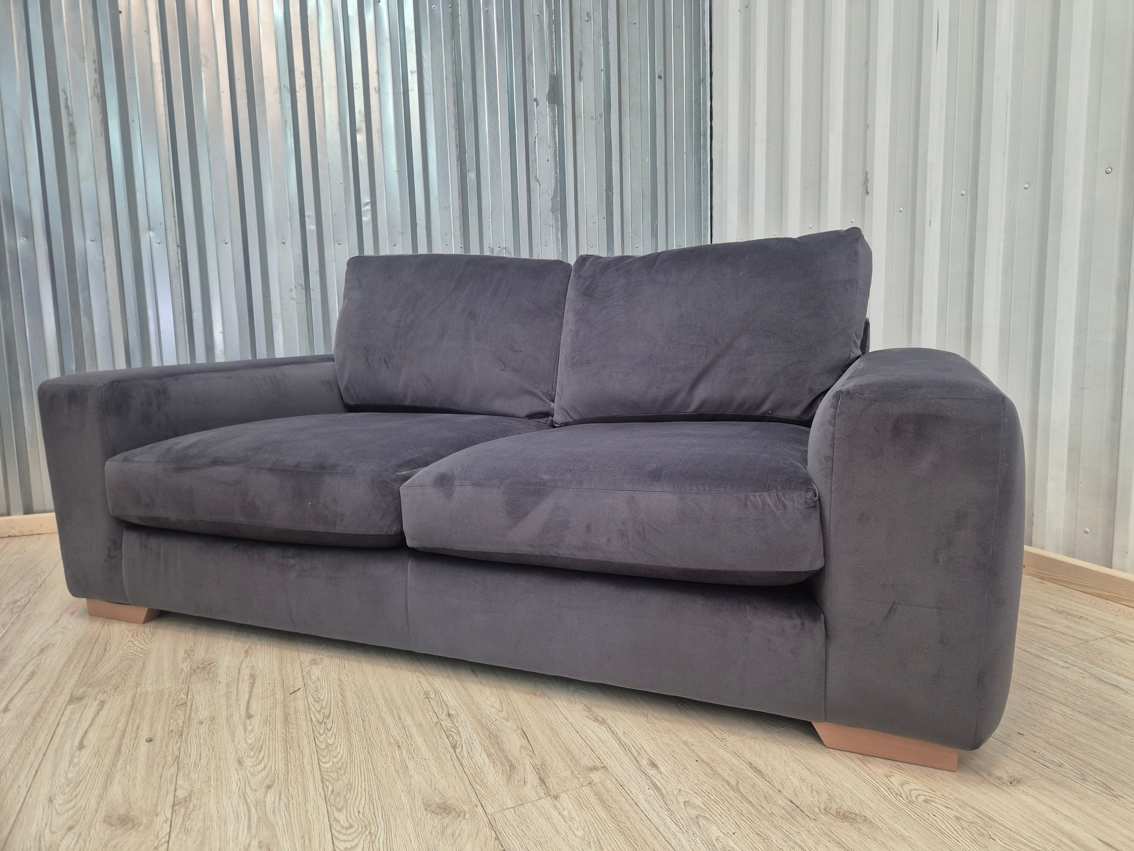 Next Houghton Charcoal Grey Plush Velvet Easy Clean 3 Seater Small Sofa